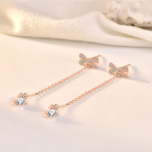 White Gold Bowknot Tassel Simple Stud Earrings