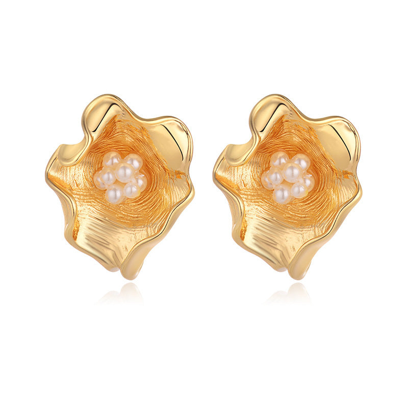 Trendy Flowery Pearl Geometric Earrings