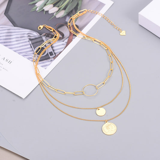 Gold Plated Clavicle 3 Layer Necklace