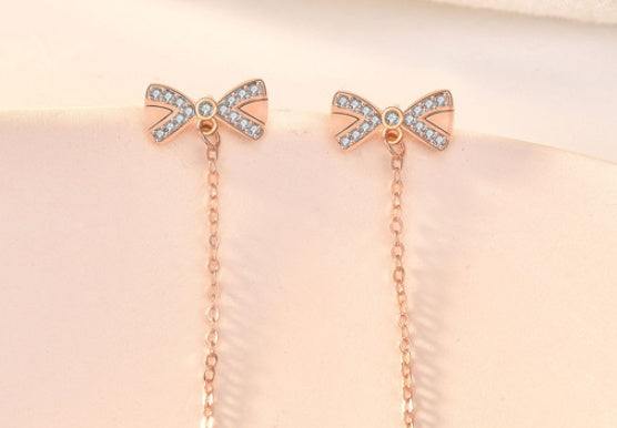 White Gold Bowknot Tassel Simple Stud Earrings