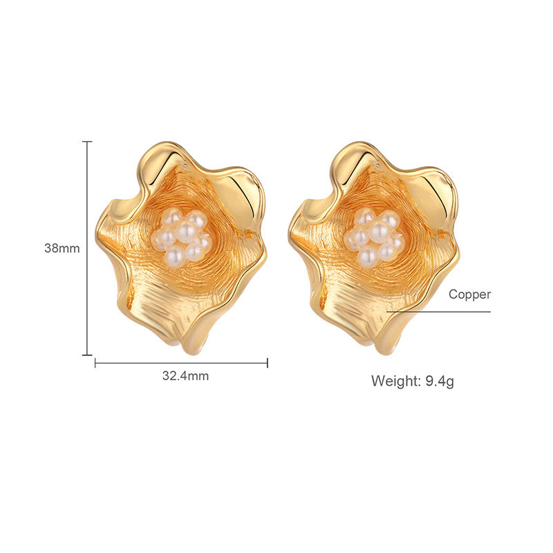 Trendy Flowery Pearl Geometric Earrings