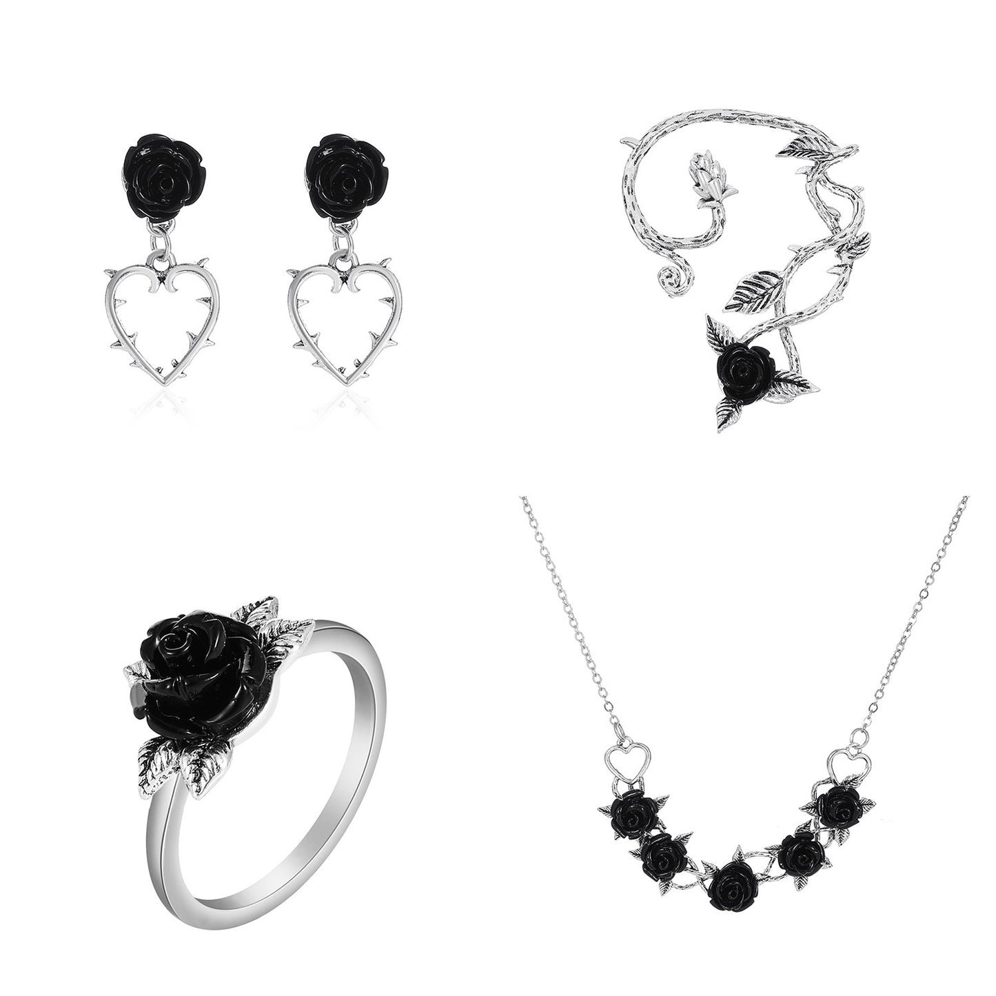 Antique Silver Black Rose Collection
