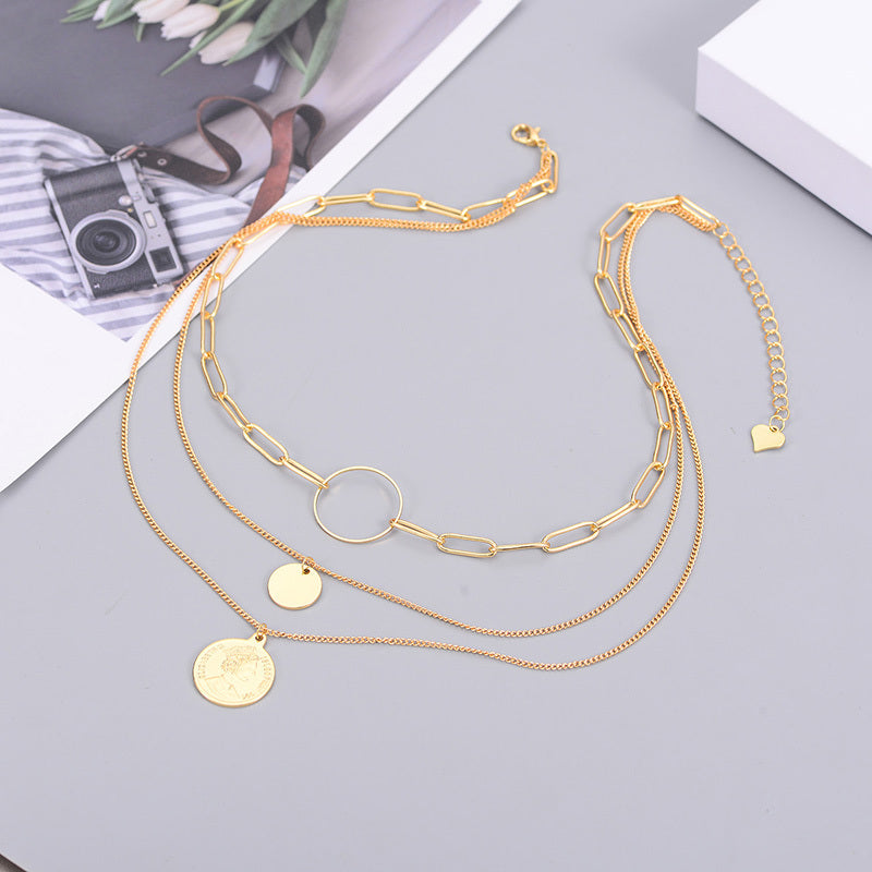 Gold Plated Clavicle 3 Layer Necklace