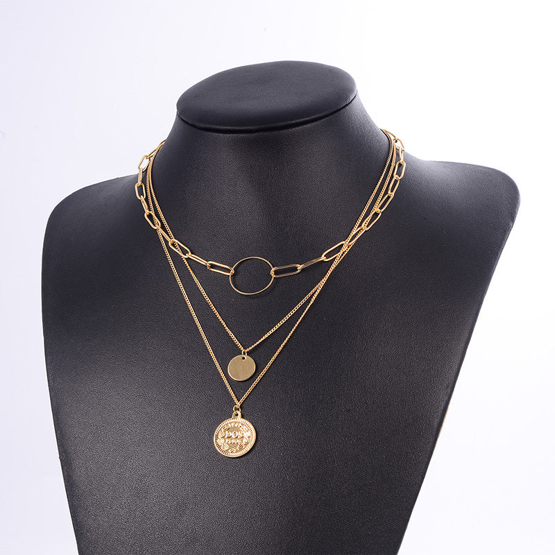 Gold Plated Clavicle 3 Layer Necklace