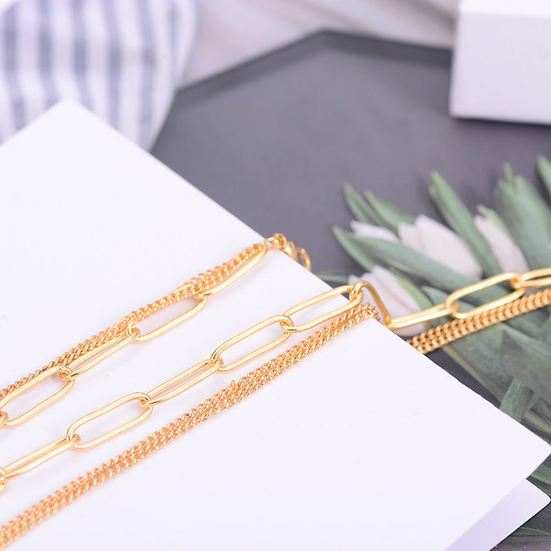 Gold Plated Clavicle 3 Layer Necklace