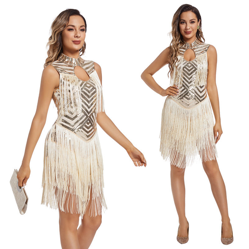 Ladies Tassel Sequins Dress Retro