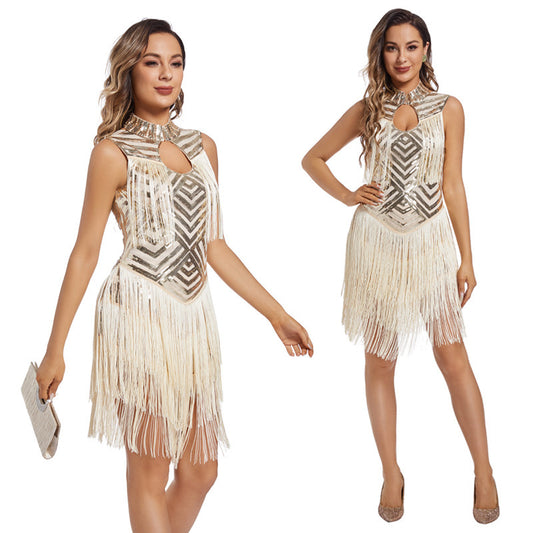 Ladies Tassel Sequins Dress Retro