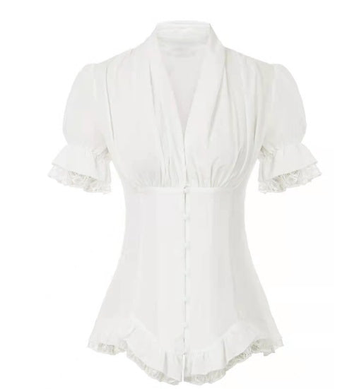 Short Sleeved Victorian Blouse For Ladies